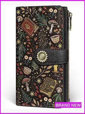 Vintage Book Mushroom Womens Wallet RFID Blocking Bifold Card Holder Travel